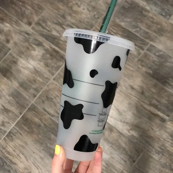 Starbucks Black and White Cow Print Tumbler with Green Logo - Picture 5 of 5